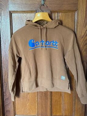Carhartt Brown Hoodie with Blue and Yellow Logo